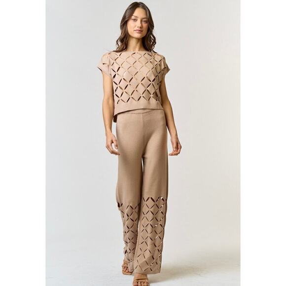 Cut Out Detail Sweater Top in Tan - Picture 5 of 5